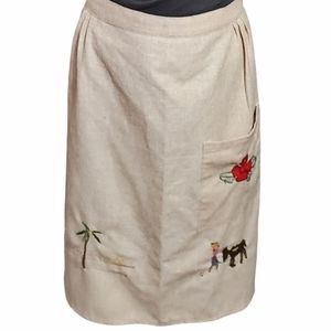 SOUTHWEST MEXICAN Tan Cooking Half Apron Large Front Pocket Embroidered